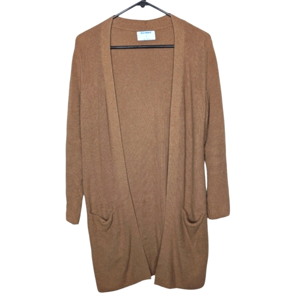 Old Navy Brown Shaker Stitch Long-Line Knit Open Front Cardigan Sweater Size XS